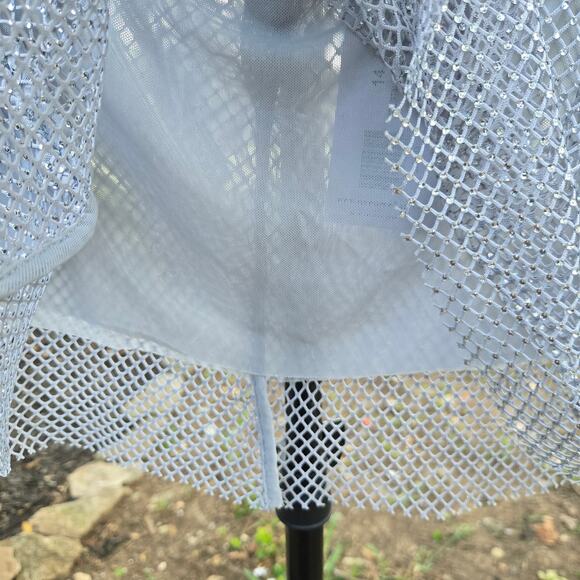 Revolve WeWoreWhat Festival Rave Disco Silver Crystal Sheer Mesh Mini Skirt 14 - Picture 6 of 12